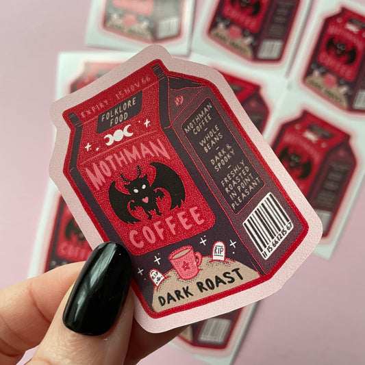 Mothman Coffee Cryptid Vinyl Sticker