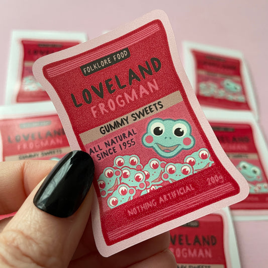 Lovelands Frogman Gummy Sweets Cryptid Vinyl Sticker