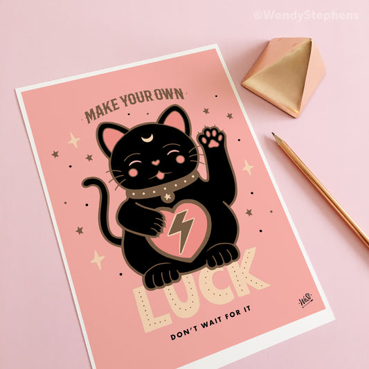 Lucky Fortune Cat Make Your Own Luck Art Print