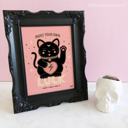 Lucky Fortune Cat Make Your Own Luck Art Print