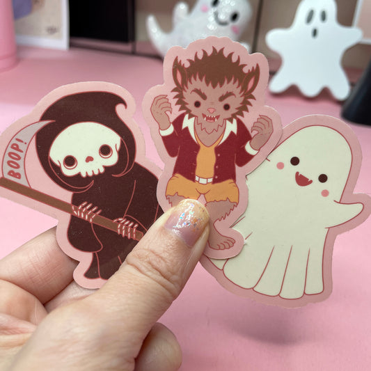 Spooky Monster Stickers: Grim Reaper Death, Werewolf, Ghost Vinyl Sticker
