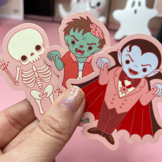 Spooky Monster Stickers: Skeleton, Zombie, Vampire Vinyl Sticker