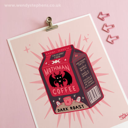 Mothman Coffee Cryptid Art Print