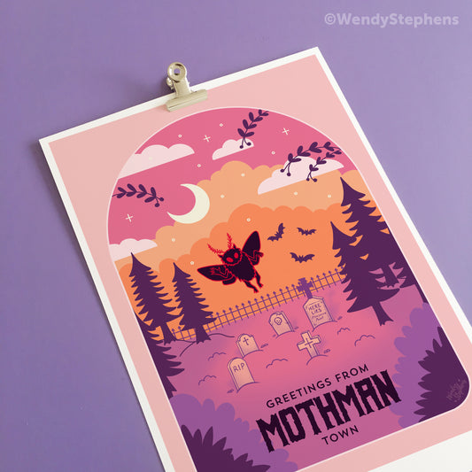 Mothman Cryptid Travel Poster Art Print
