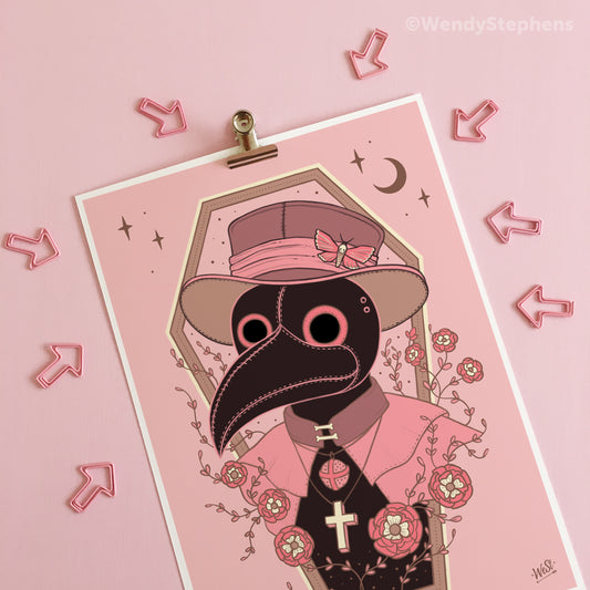 Plague Doctor Pink Gothic Art Print