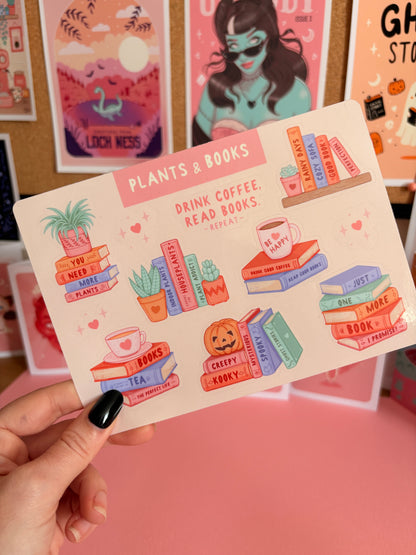 Plants & Books Sticker Sheet, Bookish Stickers