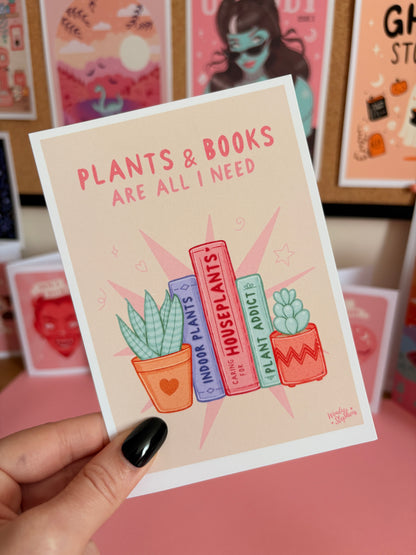 House Plants & Book Lover Wall Art, Reading Nook Bookshelf Art Print