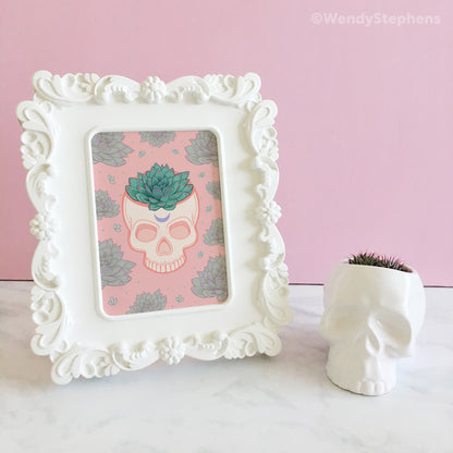 Skull Planter Succulent Art Print