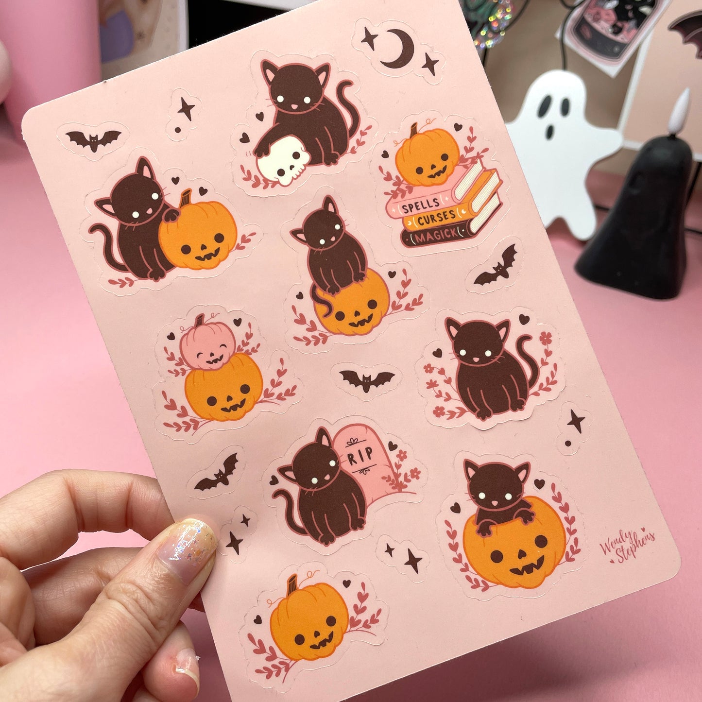 Spooky Cats & Pumpkins Gothic Sticker Sheet