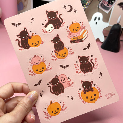 Spooky Cats & Pumpkins Gothic Sticker Sheet