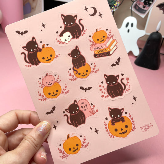 Spooky Cats & Pumpkins Gothic Sticker Sheet
