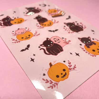 Spooky Cats & Pumpkins Gothic Sticker Sheet
