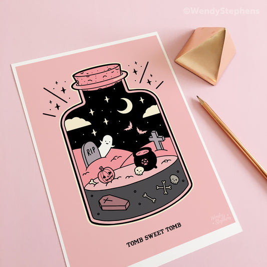 Graveyard Terrarium Spooky Art Print