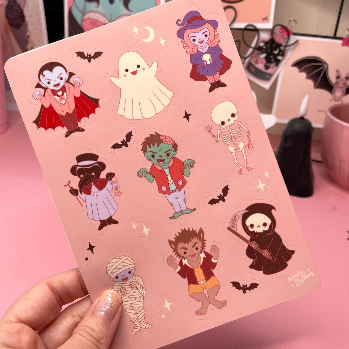Spooky Monsters Sticker Sheet, Halloween Gothic Spooky Stickers