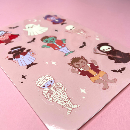 Spooky Monsters Sticker Sheet, Halloween Gothic Spooky Stickers