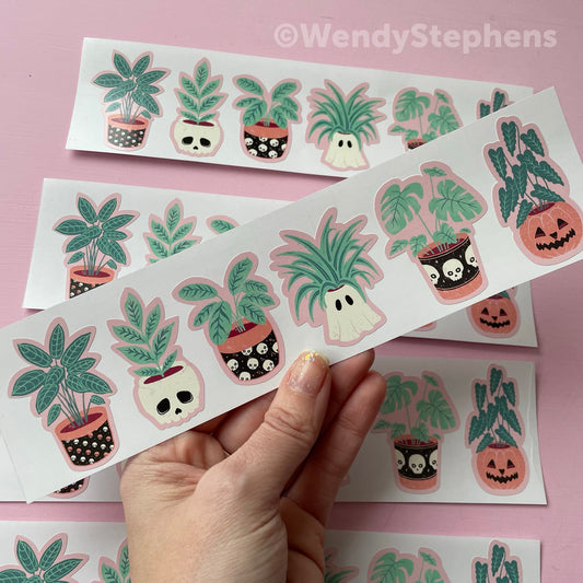 Spooky House Pot Plants Sticker Set