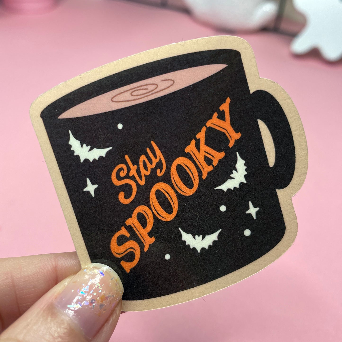 Spooky Coffee Mugs Stickers: Skull, Ghost, Stay Spooky Vinyl Sticker