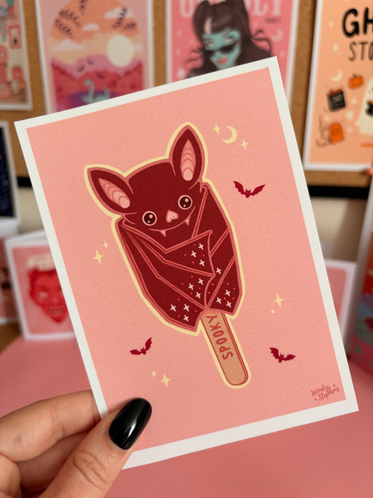 Bat Popsicle Lolly Art Print, Pastel Goth Summerween Kitchen Wall Decor
