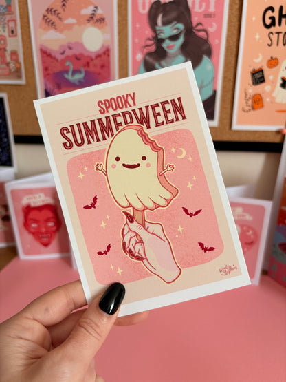 Spooky Summerween Ghost Popsicle Art Print, Goth Kitchen Decor, Creepy Ice Cream Poster
