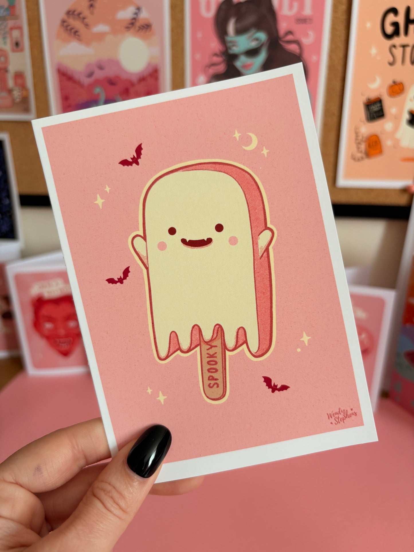 Ghost Popsicle Art Print, Summerween Goth Kitchen Decor, Creepy Ice Cream Poster