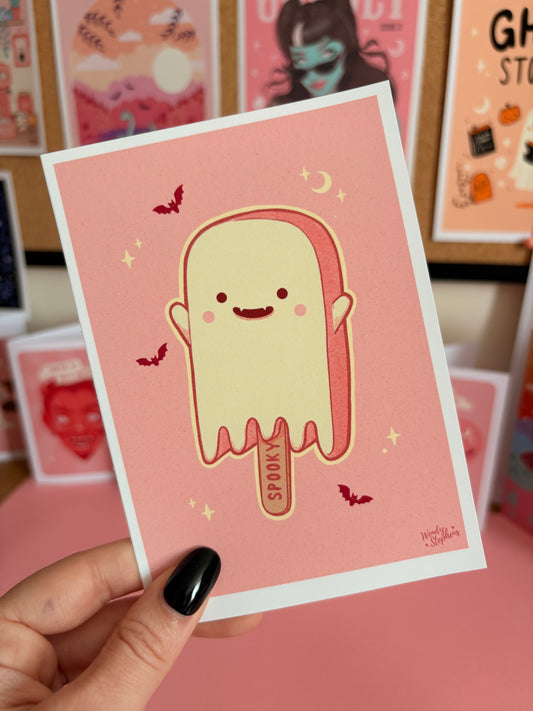 Ghost Popsicle Art Print, Summerween Goth Kitchen Decor, Creepy Ice Cream Poster