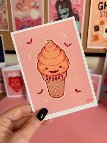 Summerween Pumpkin Ice Cream Print, Pastel Goth Wall Art, Spooky Kitchen Decor