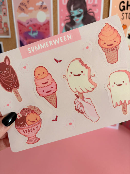 Summerween Ice Cream Sticker Sheet, Gothic Spooky Stickers