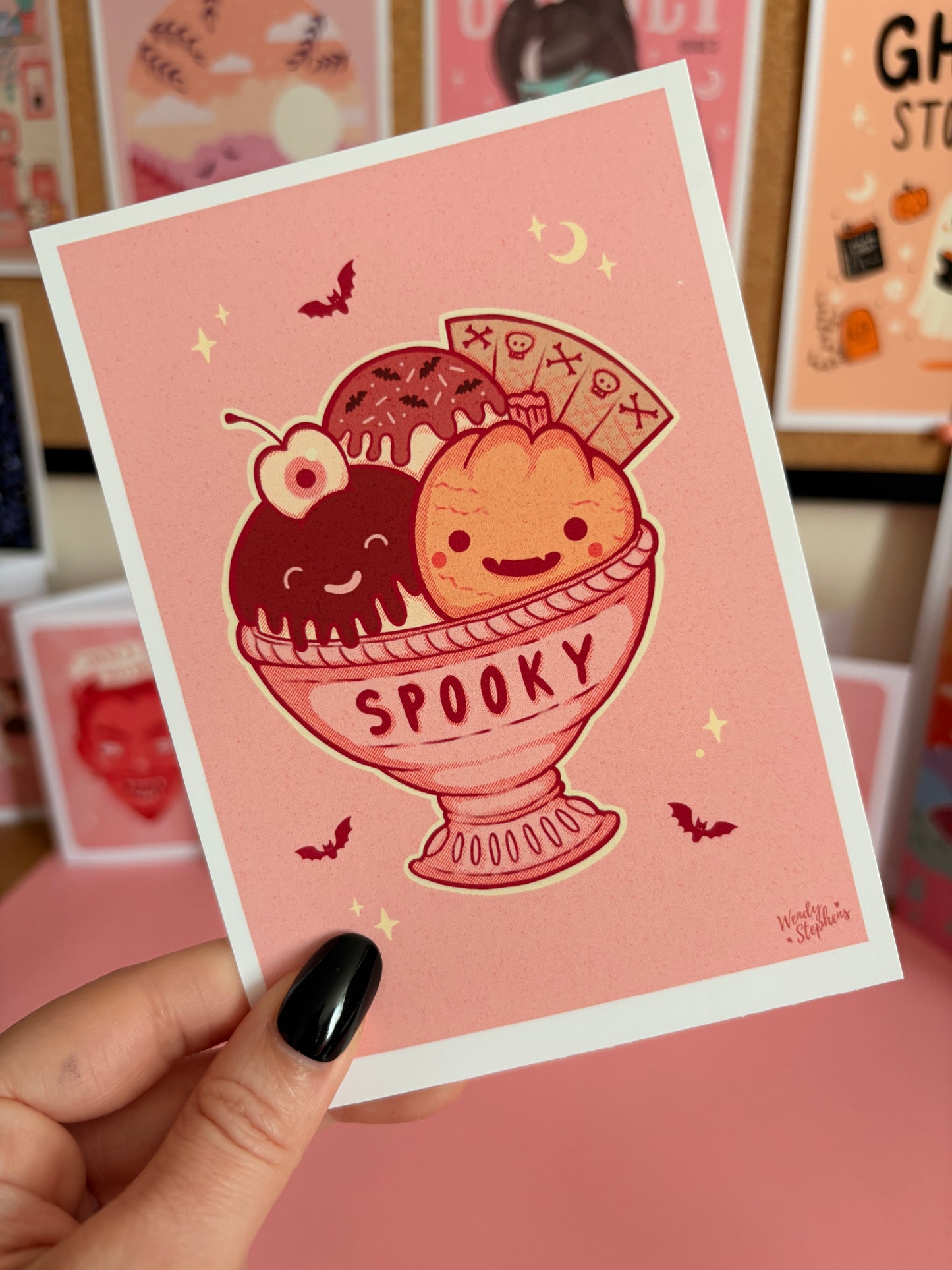Summerween Sundae Ice Cream Art Print, Gothic Home Decor, Pastel Goth Wall Art