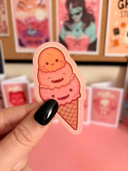 Summerween Pumpkin Triple Ice Cream Cone Sticker, Spooky Sticker, Halloween Decal