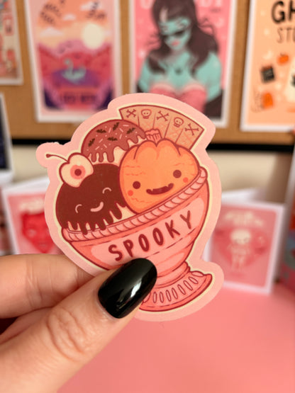 Summerween Pumpkin Ice Cream Sundae Sticker, Spooky Sticker, Halloween Decal