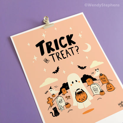 Trick or Treat Cute Ghost Art Print