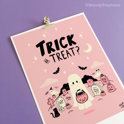 Trick or Treat Cute Ghost Art Print