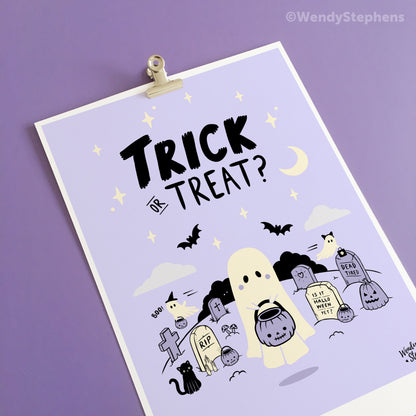 Trick or Treat Cute Ghost Art Print