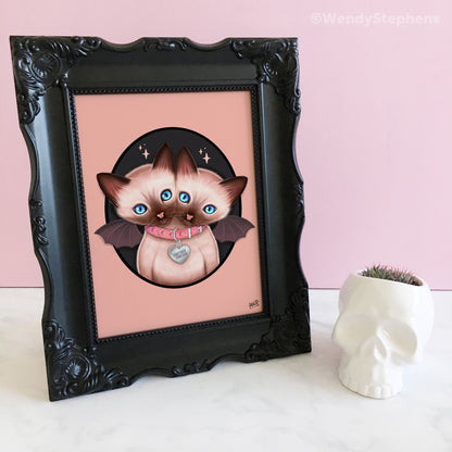 Two Headed Siamese Cat Art Print