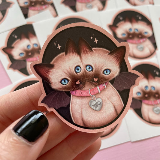 Two Headed Siamese Cat Spooky Vinyl Sticker
