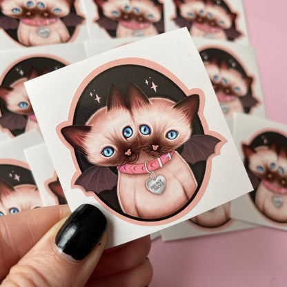 Two Headed Siamese Cat Spooky Vinyl Sticker
