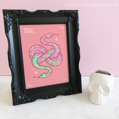 Two Headed Snake Spooky Gothic Art Print