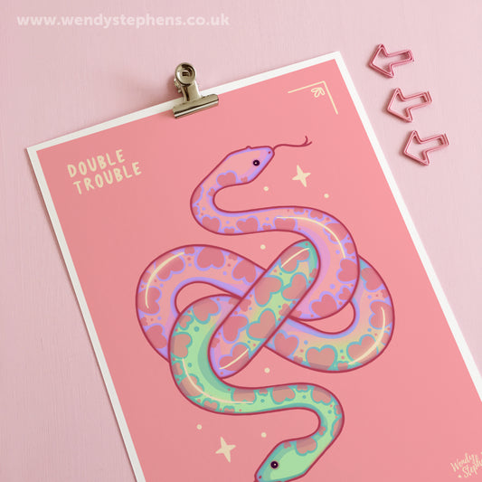 Two Headed Snake Spooky Gothic Art Print