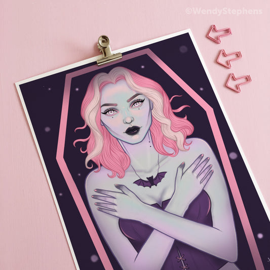 Vampire Girl Coffin Art Print