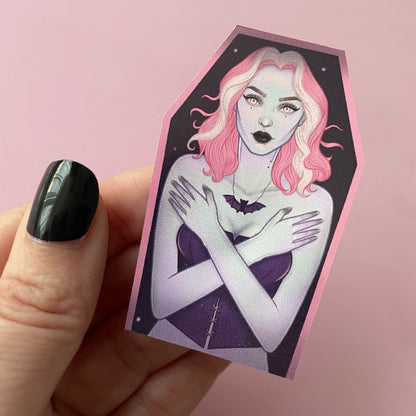 Vampire Girl Coffin Spooky Vinyl Sticker