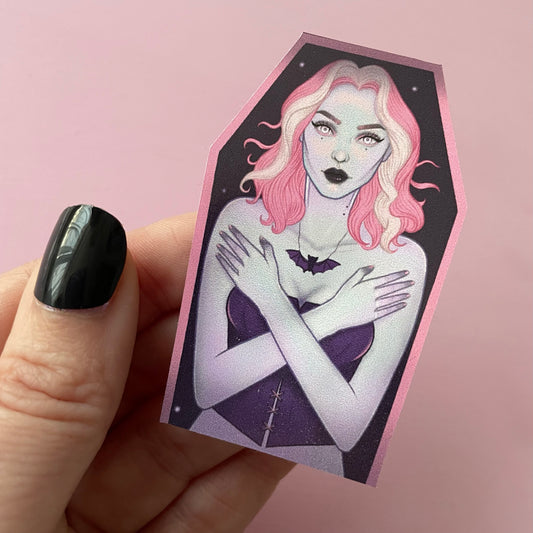 Vampire Girl Coffin Spooky Vinyl Sticker