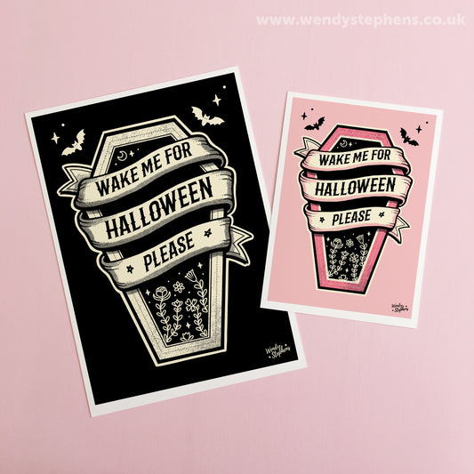 Wake Me For Halloween Art Print, Halloween Wall Art