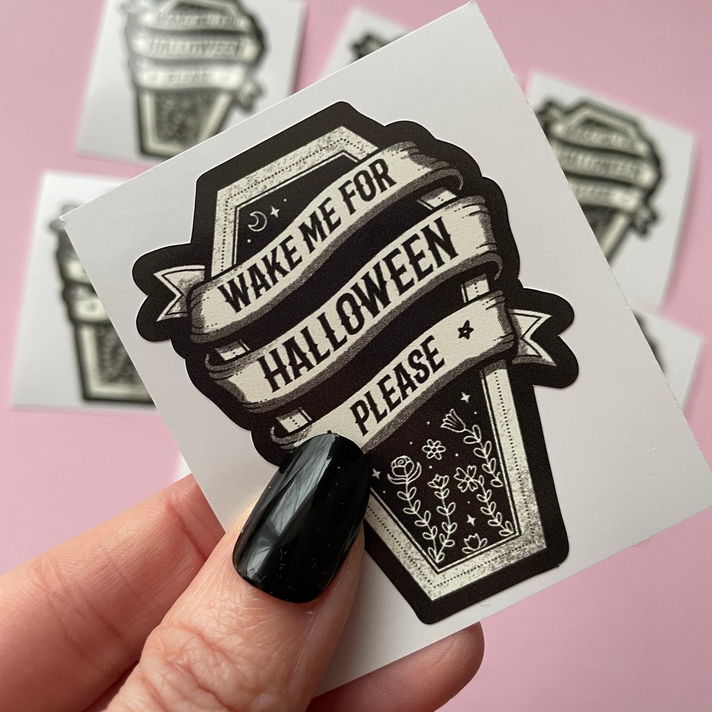 Wake Me For Halloween Coffin Vinyl Sticker, Halloween Sticker