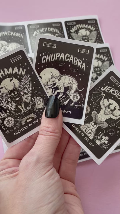 Cryptid Sticker Set: Mothman, Chupacabra, Jersey Devil