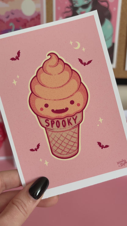 Summerween Pumpkin Ice Cream Print, Pastel Goth Wall Art, Spooky Kitchen Decor