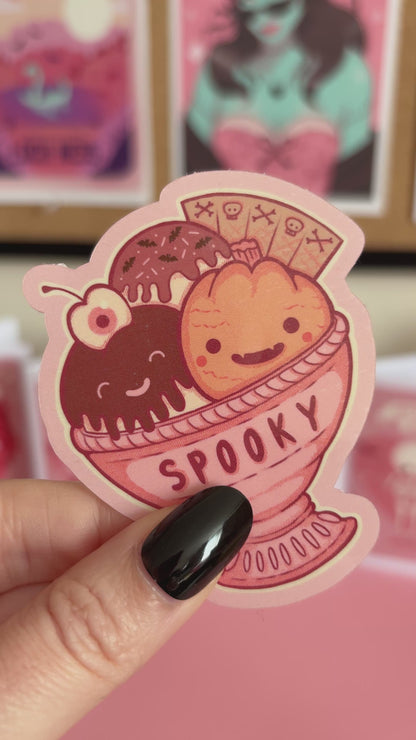 Summerween Pumpkin Ice Cream Sundae Sticker, Spooky Sticker, Halloween Decal