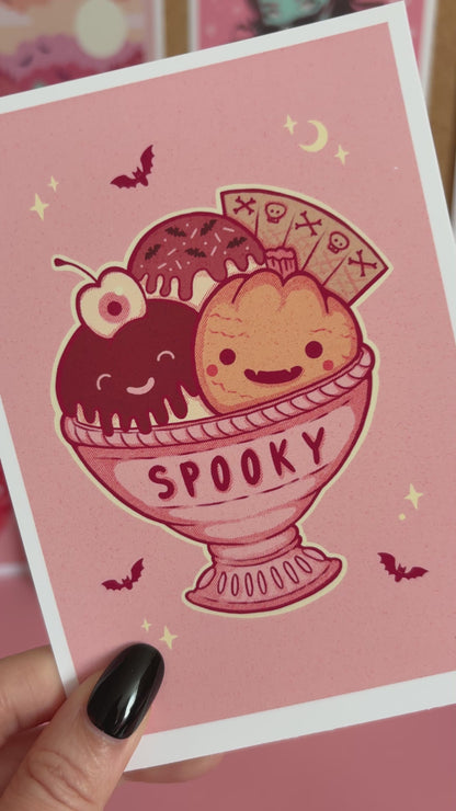 Summerween Sundae Ice Cream Art Print, Gothic Home Decor, Pastel Goth Wall Art