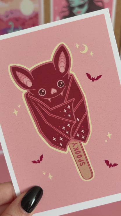 Bat Popsicle Lolly Art Print, Pastel Goth Summerween Kitchen Wall Decor