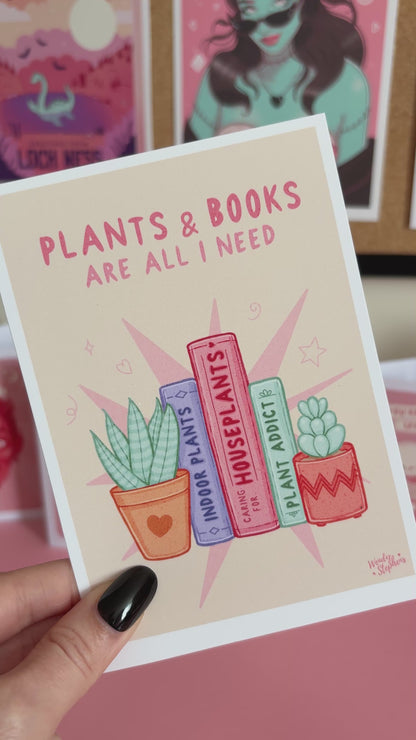 House Plants & Book Lover Wall Art, Reading Nook Bookshelf Art Print