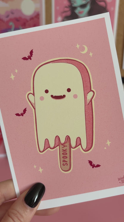 Ghost Popsicle Art Print, Summerween Goth Kitchen Decor, Creepy Ice Cream Poster